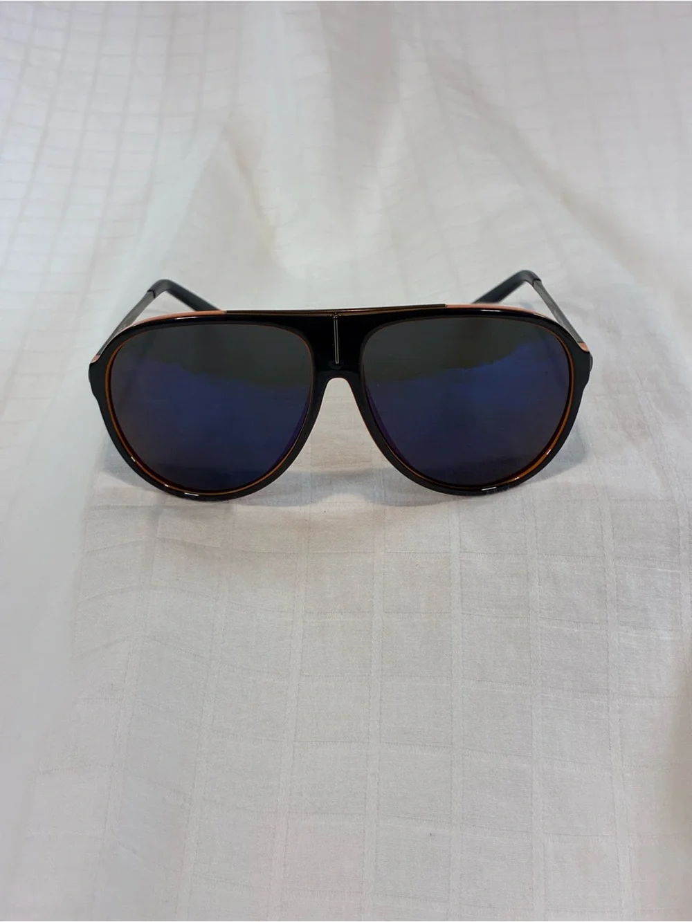 Kenneth Cole Reaction Black Sunglasses with Orange Trim and Blue Lenses